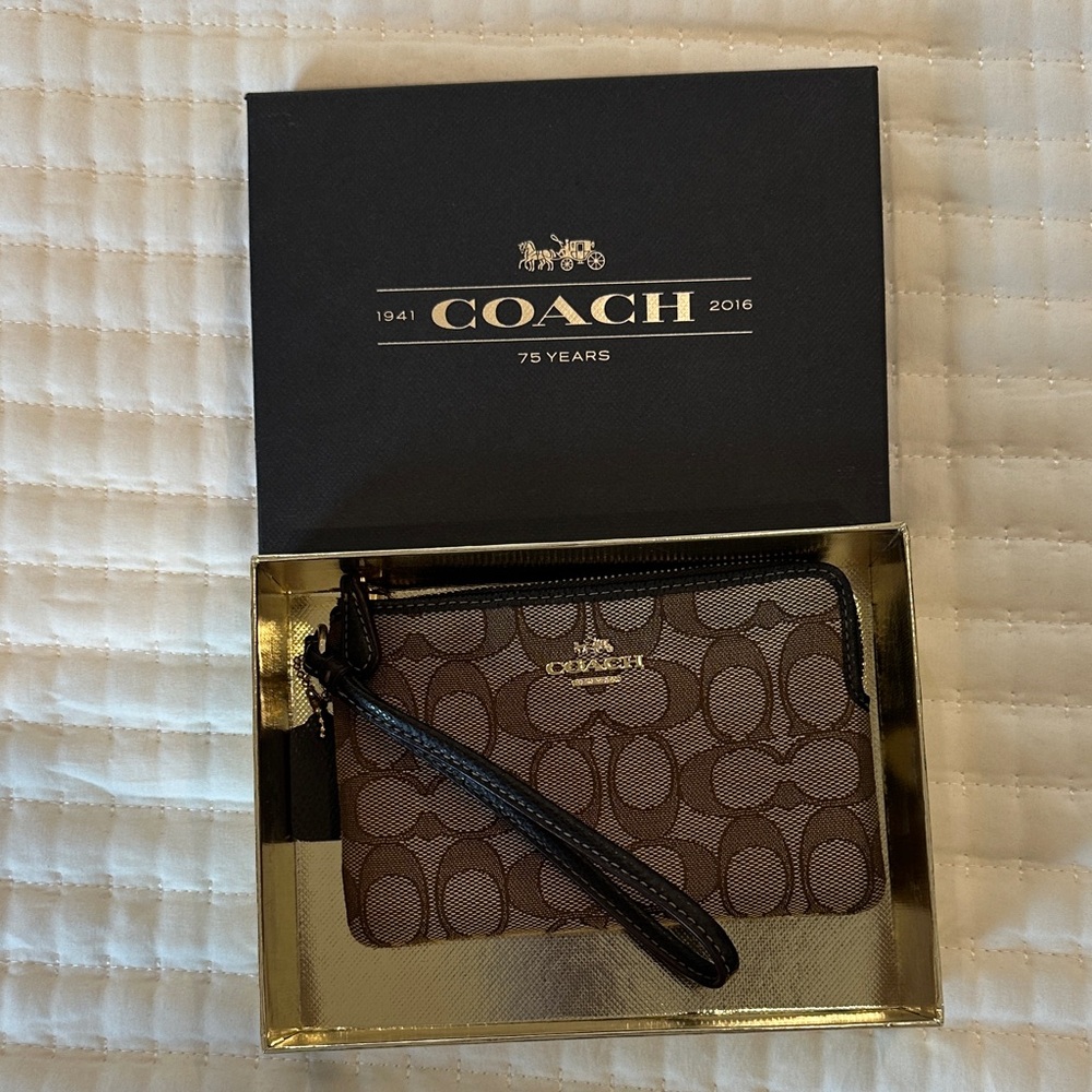 Coach Signature Brown and Black Wristlet